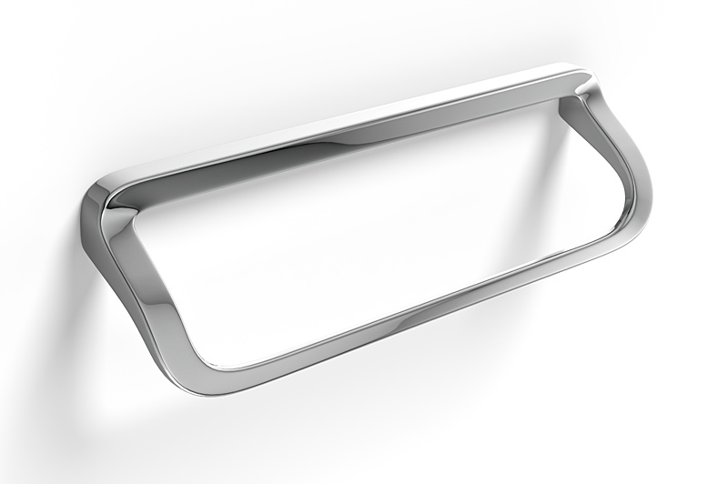 Frame style chrome furniture handle 3D model with smooth reflective surface and minimal design, rendered for product visualization and advertising catalogs